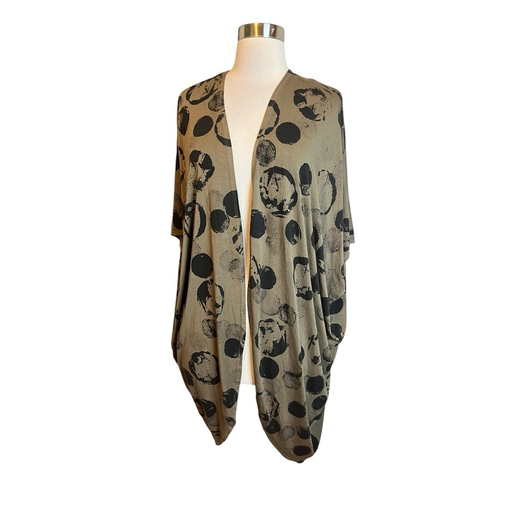 Brynn Walker Kimono Medium Taupe Polka Dot Batwing Open Front Cardigan Lagenlook